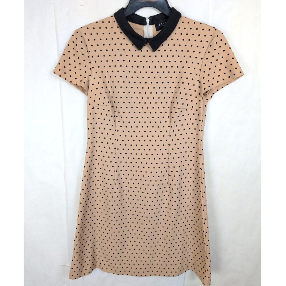 Mohito polka dot collared shirt dress Size 36/Med Tan Retro Pin Up Indie Preppy